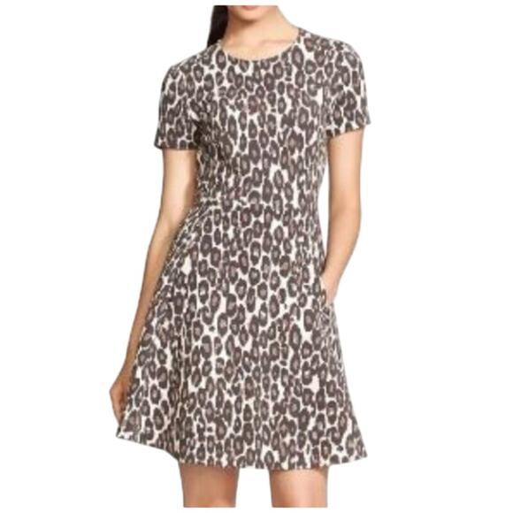 KATE SPADE 10 Autumn Leopard Dress Tan Brown Fit Flare Mini Ponte - Picture 1 of 10